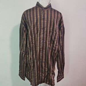 90s Jhane Barnes Bronze Multi-Pattern Mandarin Collar Shirt L NWT